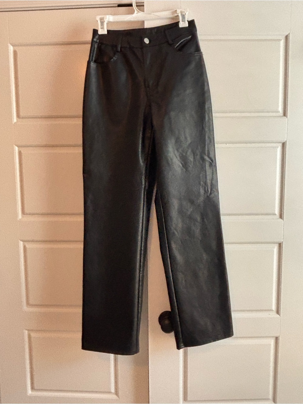 Women's Black Faux Leather Straight-Leg Pants